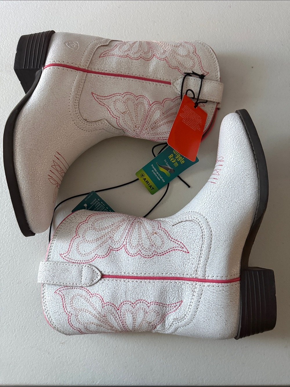 Ariat White Kids Western Boots with Pink Trim - Picture 7 of 10